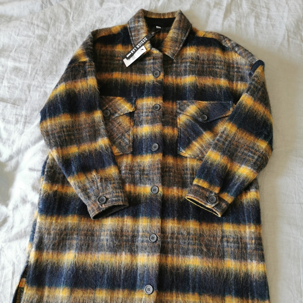 Button Down Long Plaid jacket